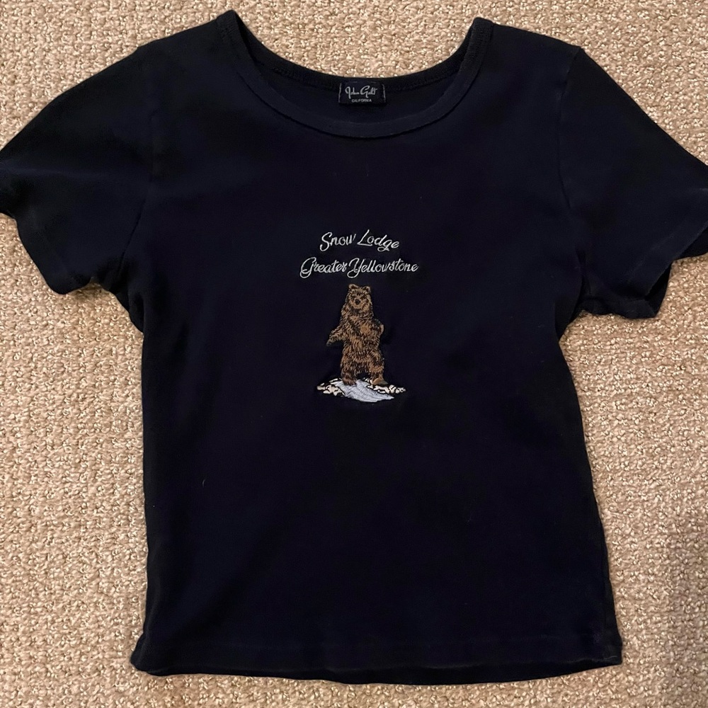 Brandy Melville Navy blue Snow Lodge baby tee